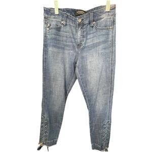 Liverpool Skinny Crop Jeans Womens Sz 4/27 Laced Up Ankle Raw Hem Medium Wash